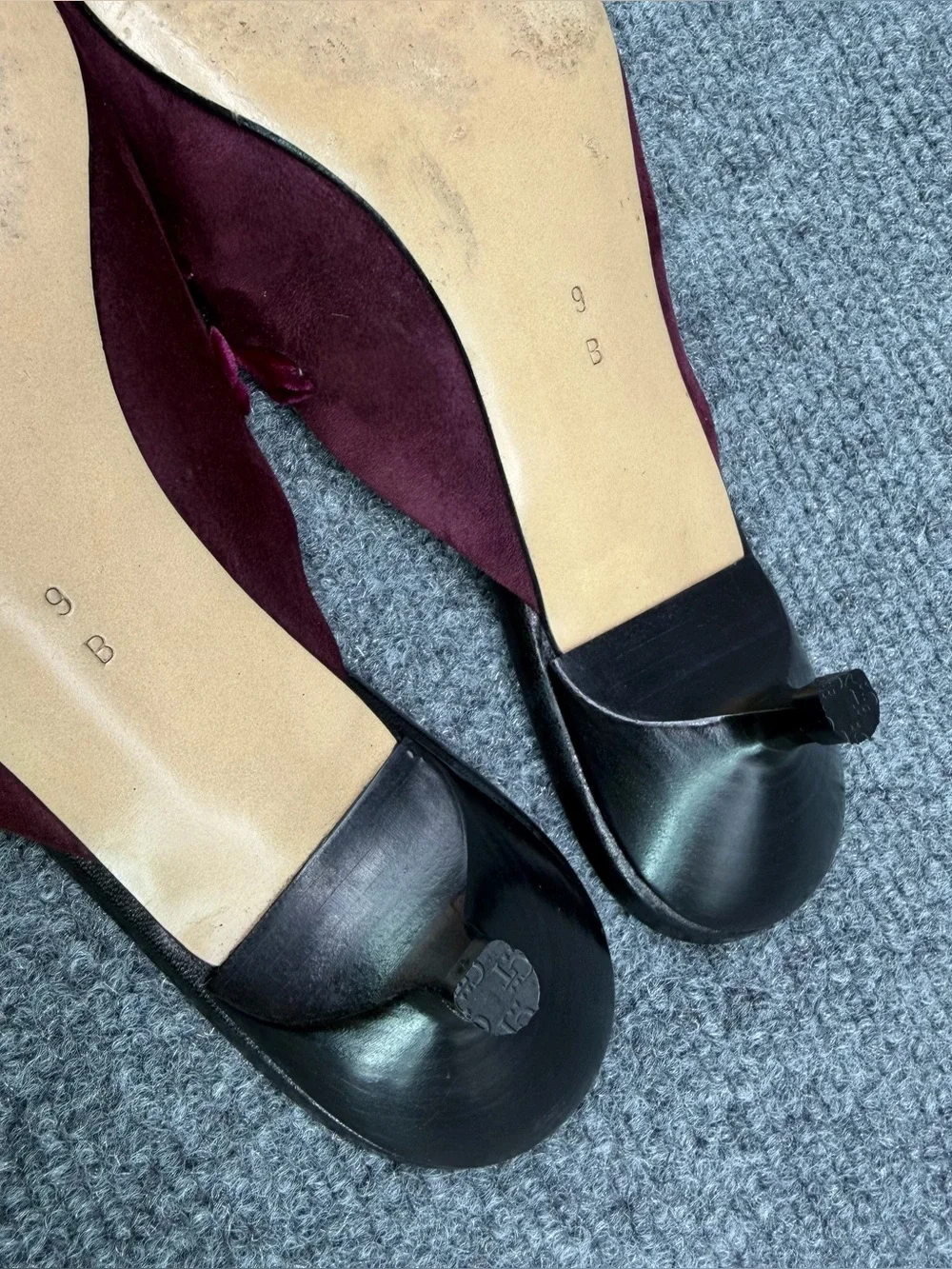 VTG COACH Kitten Heel Mules Burgundy Suede Black Leather 9B